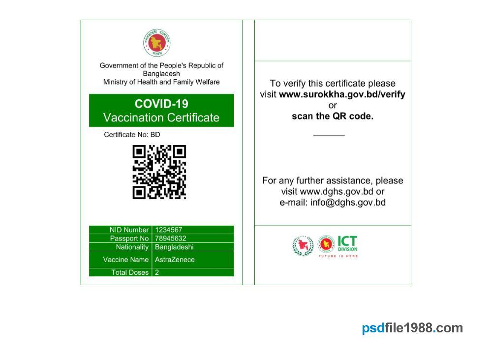 Bangladesh COVID-19 Vaccination Certificate Word and PDF Template